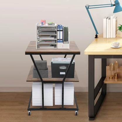 3-Tier Printer Stand for Home/Office, Mobile Rolling Cart with Storage Shelf & Wheels, Industrial Style Printer Table for Heat Press, Scanner, Fax Machine (Black)