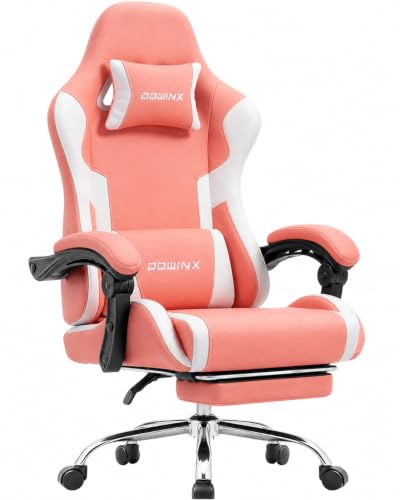 Dowinx Ergonomic Pink Gaming Chair with Footrest & Massage Lumbar, 2D-Linkage Armrests for Cute Aesthetic Esports Chair for Girls, Office, Home and Long Gaming Sessions, Pink - color: Pink