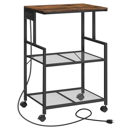 MAHANCRIS Mobile Printer Stand, 3-Tier Industrial Printer Cart with Power Outlets and 2 USB Ports, Rolling Printer Table on Wheels for Home Offices Kitchen Organization Rack, Rustic Brown PTHR78E01 - color: Rustic Brown