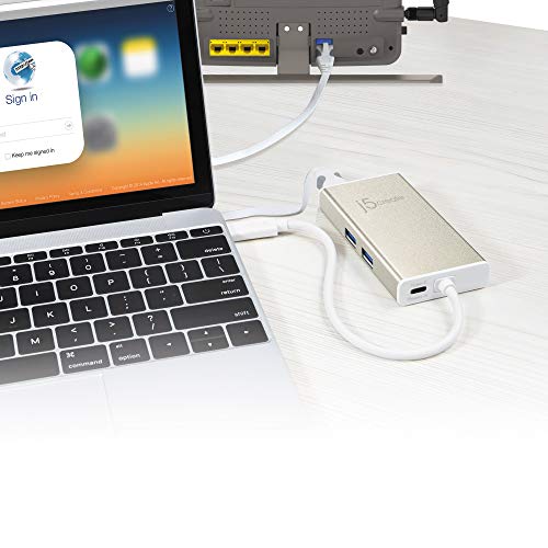 j5create USB C Hub Multi-Adapter Docking Station with HDMI 4K, 2X USB 3.1 | SuperSpeed Ports, Ethernet, Power Delivery 2.0 (JCA374)
