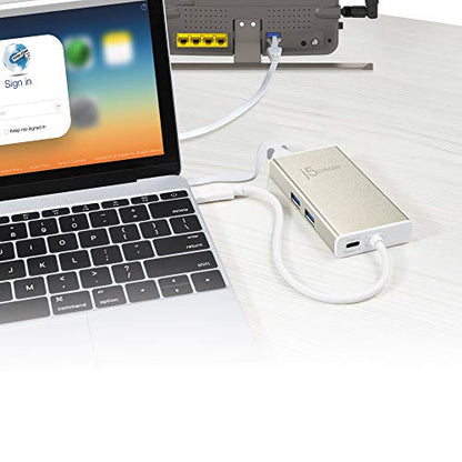 j5create USB C Hub Multi-Adapter Docking Station with HDMI 4K, 2X USB 3.1 | SuperSpeed Ports, Ethernet, Power Delivery 2.0 (JCA374)