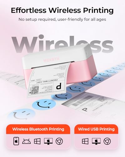 MUNBYN Bluetooth Thermal Label Printer, Wireless 4x6 Shipping Label Printer | Work for Small Business, Compatible with Android, iPhone, Windows, Mac, Chromebook, Print Width 1.57"-4.25" - color: Pink