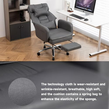 Executive Office Chair, Big and Tall Ergonomic Desk Chairs with Headrest & Footrest, Adjustable High-Back Recliner, Swivel Computer Chair w/Side Pockets, Lumbar Support for Home Office (Dark Grey) - color: Dark Grey