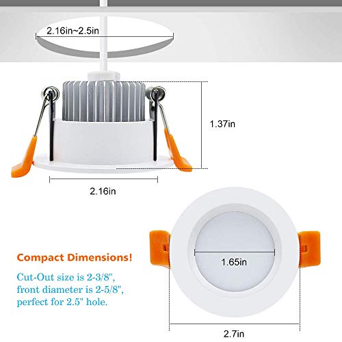 2 Inch LED Downlight, Recessed Lighting Dimmable Ceiling Light, 3W, 3000K Warm White, CRI80 with LED Driver(35W Halogen Equivalent), 1 Pack - color: Warm White, size: White/1 Pack