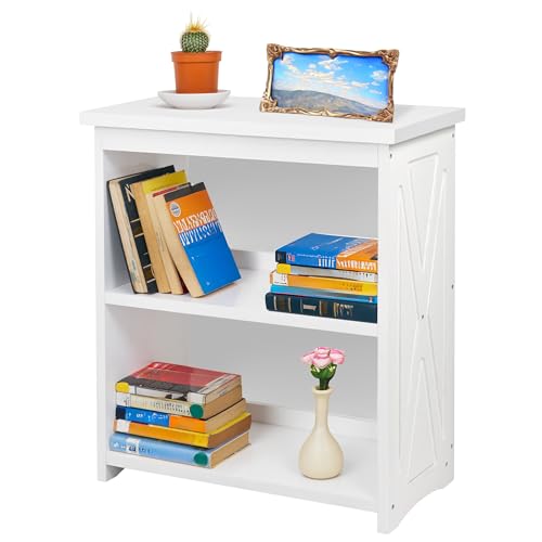 Rustic Bedside Table with Storage Shelf, Wood End Table for Bedroom & Living Room, Narrow Farmhouse Side Table, Modern Nightstand for Bedroom, Living Room and Office (White) - color: White, size: Table With Back