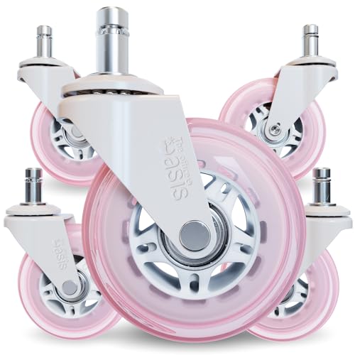 The Office Oasis Original Roller Style Office Chair Wheels (As Seen On PBS) - Smooth & Quiet Casters - Safe for Hardwood Floors & Carpet - Easy Install with Universal Fit - Set of 5 - Pink - color: Pink