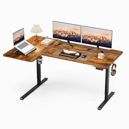 Acrolix L Shaped Electric Standing Desk, 71x43.5 Inch Reversible, Rustic Brown - color: Rustic Brown, size: 71