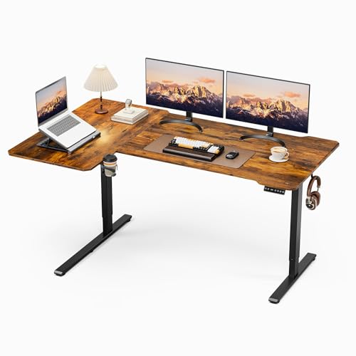 Acrolix L Shaped Electric Standing Desk, 71x43.5 Inch Reversible, Rustic Brown - color: Rustic Brown, size: 71