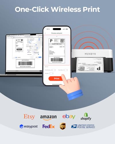 MUNBYN Bluetooth Thermal Label Printer, Wireless 4x6 Shipping Label Printer | Work for Small Business, Compatible with Android, iPhone, Windows, Mac, Chromebook, Print Width 1.57"-4.25" - color: Black