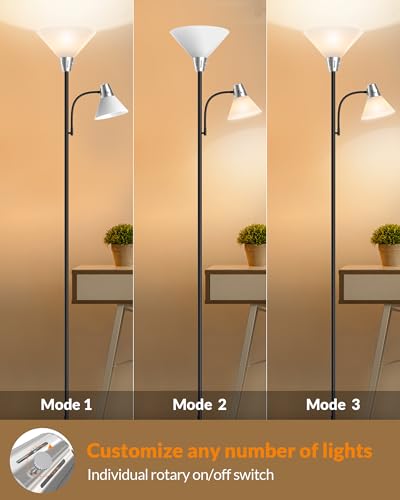 LEPOWER Floor Lamp, Bright Standing Lamp with Replaceable 3000K LED Lights - style: Floor Lamp (3 heads)