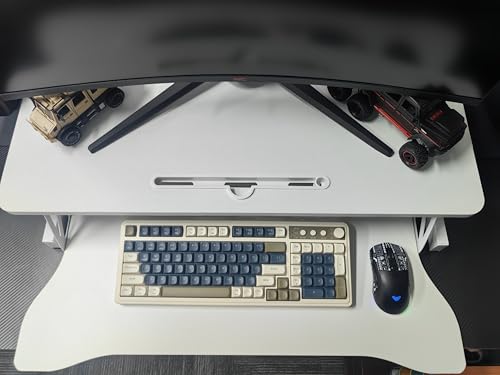 32 Inch Height Adjustable Standing Desk Converter, Dual Monitor and Laptop Riser Workstation with Wide Keyboard Tray, Sit to Stand Desk for Office Home (White+32 Inch) - color: White+32 Inch