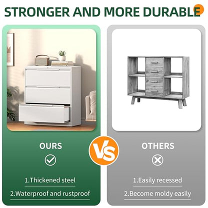 Lateral File Cabinet 3 Drawer, Metal File Cabinet with Lock - color: White, size: 3 Drawer - Lateral