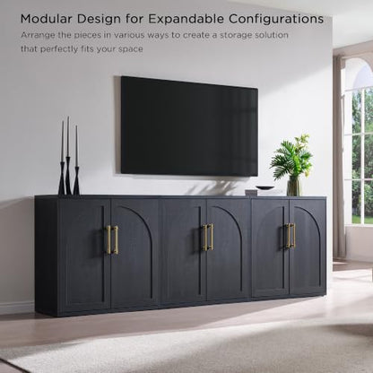 ACCOHOHO Arched Door Sideboard Buffet Cabinet Set of 3, Black | Modular, Multi-Compartment Storage, Adjustable Shelf, Soft Close Hinges, Freestanding, for Dining Room, Living Room - color: Black