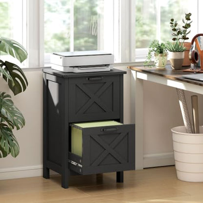 HOMCOM 2 Drawer Vertical File Cabinet, Silent Slides, Distressed Black - color: Distressed Black