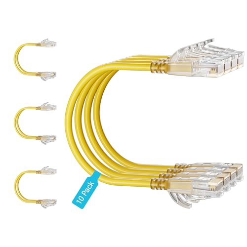 Cat6 Slim Patch Cables 2 Feet 10-Pack Yellow, Cat6a Patch Cables 10Gbps 550MHz High-Speed, Cat 6 Ethernet Cable Pure Copper UTP, Flexible & Thin Patch Cable Cat 6 for Network Cabling - color: Yellow, size: 2FT