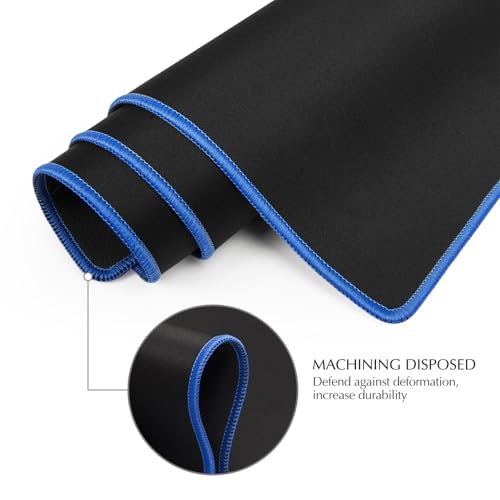 JIALONG Extended Gaming Mouse Pad Keyboard Desk Mat for Gaming & Office | XXL large size; non-slip rubber base; Blue stitched edges；Smooth mouse control; Fit for gaming & office use - color: Blue Stitched Edges