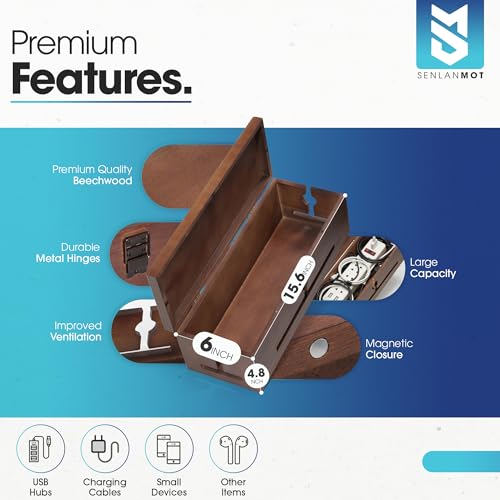 Wooden Cable Management Box – Modern Wire Organizer Box & Power Strip Cover for Home or Office | Large Cable Hider for Wires, Chargers & Extension Leads