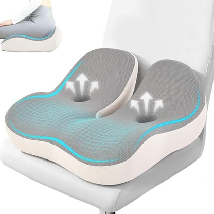 Seat Cushion, Memory Foam for Sit Bone and Back Pain Relief - color: Gray