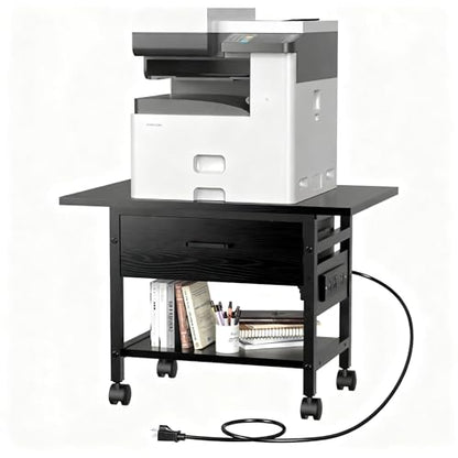 Aetheris Heavy-Duty Printer Stand with Locking Wheels, 2 -Tier Under Desk Table with Storage Drawer, Large Rolling Cart, Printer Table, Fits Printer Scanner Fax Machine (Black) - color: Black