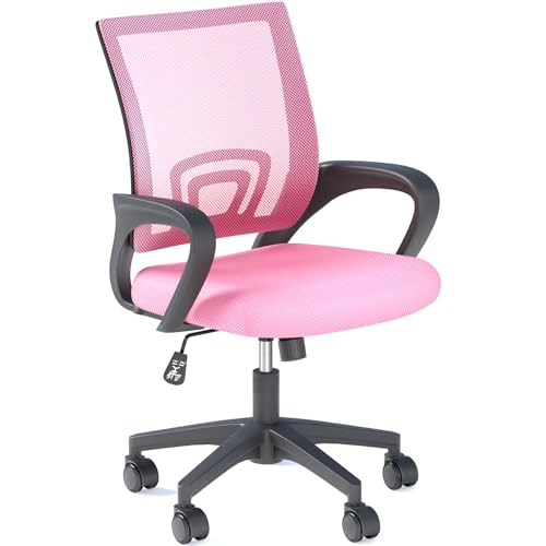 OS MOTOR Ergonomic Mid-Back Mesh Office Chair (Pink) - color: Pink, size: Single Chair