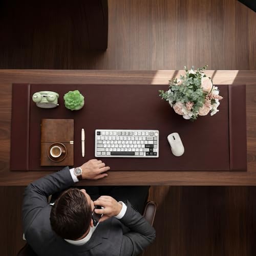 47.2 x 17 Inch Leather Desk Pad with Side Rails Mat, Brown - color: Brown, size: 47.2" x 17"