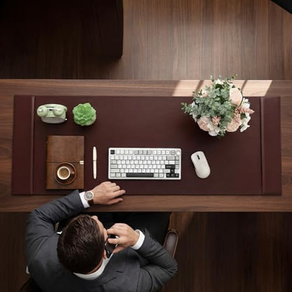 47.2 x 17 Inch Leather Desk Pad with Side Rails Mat, Brown - color: Brown, size: 47.2" x 17"
