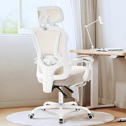 Ergonomic Office Chair with Footrest,Ultra Thick Desk Chair,Cream - color: Cream
