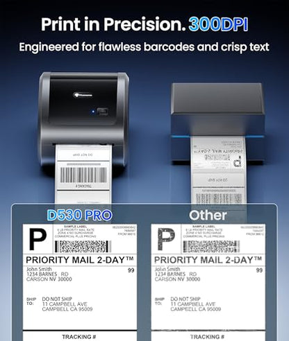 Phomemo 300DPI 4x6 Thermal Shipping Label Printer with 500 Labels | Ethernet Bluetooth & USB connection, Thermal Printer for Small Business, Compatible with iOS Android Windows Mac USPS UPS - color: Grey