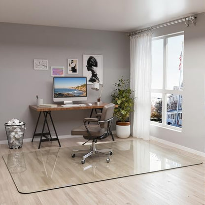 48" x 72" Glass Chair Mat for Carpet, 0.2" Thick Office Chair Mat | Heavy-Duty Tempered Glass With Crystal Clear Surface, Polished Rounded Edges Resists Scratches And Cracks For Smooth Rolling - size: 48" x 72"
