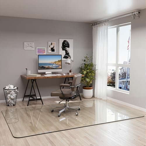 48" x 72" Glass Chair Mat for Carpet, 0.2" Thick Office Chair Mat | Heavy-Duty Tempered Glass With Crystal Clear Surface, Polished Rounded Edges Resists Scratches And Cracks For Smooth Rolling - size: 48" x 72"