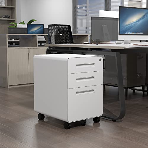 Letaya File Cabinet, 3 Drawer Filing Cabinets for Home Office with Lock Mobile Under Desk Fully Assembled Cabinet (White) - color: White, size: 18"D x 14.96"W x 23"H