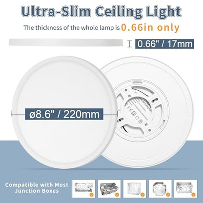 6 Pack 8.6 Inch LED Flush Mount Ceiling Light, ETL ,18W, 1822LM, 3000K/3500K/4000K/5000K/6500K CCT Selectable, 0.66in Ultra Thin Round Flat Panel Ceiling Light Fixture for Bedroom, Kitchen (White) - color: White, size: 8.6"-6pack