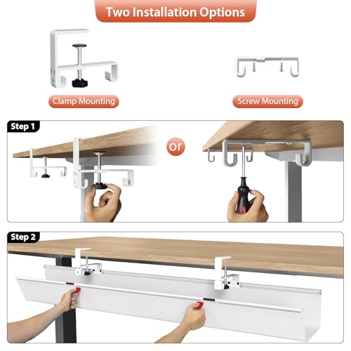 Univivi No Drill Under Desk Cable Management Tray, 48 inch Cable Management - color: White, size: 48"L x 5.5"W