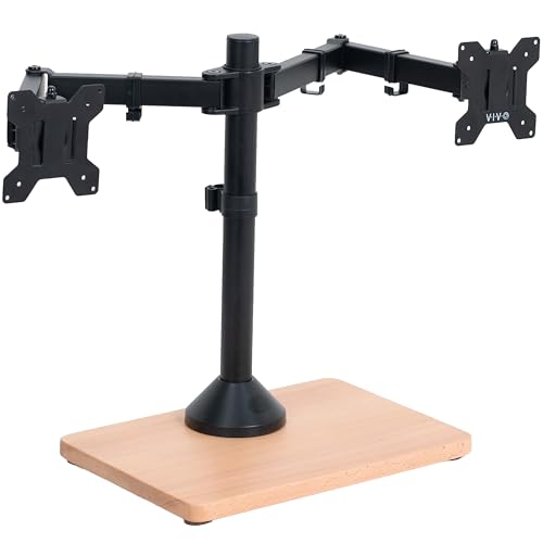 VIVO Dual Monitor Desk Stand for 13 to 32 inch Screens, STAND-V002FD-B - color: Black/Wood, size: 13" to 32" Screens