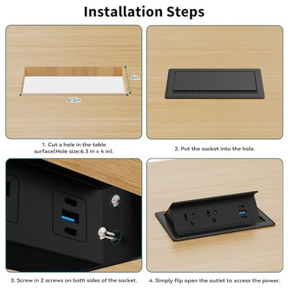 QBA Recessed Power Strip with USB C 20W, Flush Mount Power Outlet with 2 AC Outlets 3 USB Ports, Desktop Charging Station for Nightstand Furniture Conference Table, Black - color: Black-2C1A