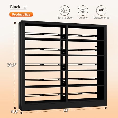 5-Tier Bookcase with Adjustable Storage Shelves, Metal Bookshelf with Book Stopper, Bookcase Shelf for Library, Office, Living Room (Black-2) - color: Black - Model 2