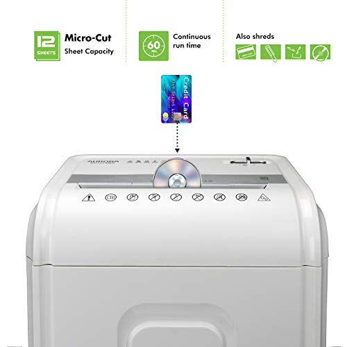 Aurora Professional Grade 12-Sheet Micro-Cut Paper and CD/Credit Card Shredder/ 60 Minutes Continuous Run Time, White/Gray - size: 12-Sheet Micro Cut