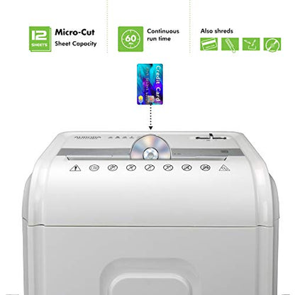Aurora Professional Grade 12-Sheet Micro-Cut Paper and CD/Credit Card Shredder/ 60 Minutes Continuous Run Time, White/Gray - size: 12-Sheet Micro Cut