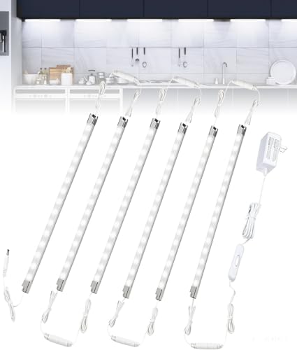 Cefrank LED Display Lights, 6-Pack Linkable Under Cabinet Lighting 6000K | Daylight White Shelf lights for Kitchen Counter, Closet, Workbench, Pantry, Locker, Showcase Display, Vanity - color: White