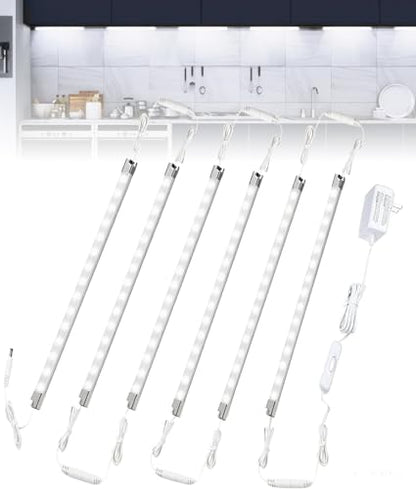 Cefrank LED Display Lights, 6-Pack Linkable Under Cabinet Lighting 6000K | Daylight White Shelf lights for Kitchen Counter, Closet, Workbench, Pantry, Locker, Showcase Display, Vanity - color: White