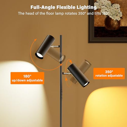 SIBRILLE Spotlight Floor Lamp, Tall LED Standing Lamp with Remote/Touch Control, 2700K-6500K, 350°Rotating Head Standing Lamp, Reading Floor Lamp for Living Room, Bedroom, Office & Wall Art, Dual Head - style: Dual-Tube