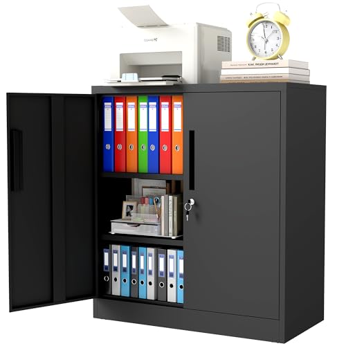 36" H Storage Cabinet with 2 Doors and 2 Adjustable Shelves, Garage Storage Cabinet with Lock, Metal Storage Cabinet, Locking Tool Cabinet Utility Cabinets for Home Office, Garage, Bathroom - size: 36H*32W*16D