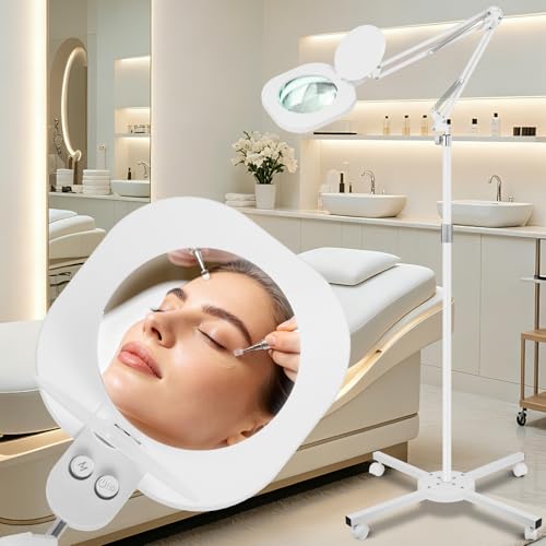 HITTI 2200 Lumens 12X Esthetician Magnifying Lamp, 5-Inch Real Glass Lens | 4-Wheel Rolling, Adjustable Height, Mag Light with Magnifier for Extension Eyelash, Facial, Tattoo, Craft, Sewing, Nail, Spa - color: White