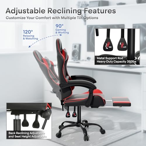 Athena Collection Ergonomic Gaming Chair for Adults, Red | Height Adjustable Office Chair Computer Desk Chair with Footrest & Headrest Lumbar Support for Office & Home, 350lbs - color: Red