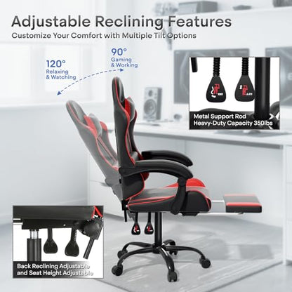 Athena Collection Ergonomic Gaming Chair for Adults, Red | Height Adjustable Office Chair Computer Desk Chair with Footrest & Headrest Lumbar Support for Office & Home, 350lbs - color: Red