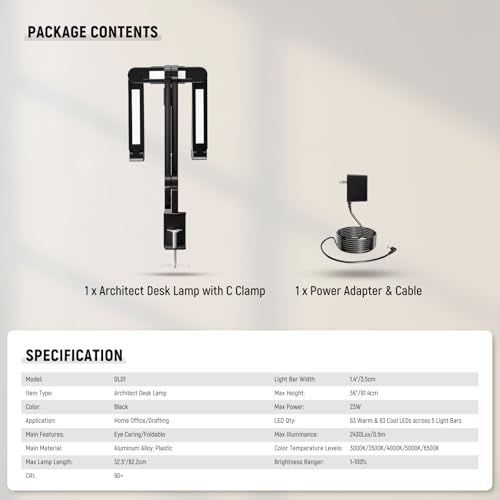 NEEWER Basics 32.5" Clip On Desktop LED Light for Home Office, 23W LED Dimmable Architect Lamp with Table Desk Clamp, 5 Light Bars, Computer Drafting Video Conference Atmosphere Lighting, DL01