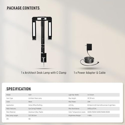 NEEWER Basics 32.5" Clip On Desktop LED Light for Home Office, 23W LED Dimmable Architect Lamp with Table Desk Clamp, 5 Light Bars, Computer Drafting Video Conference Atmosphere Lighting, DL01