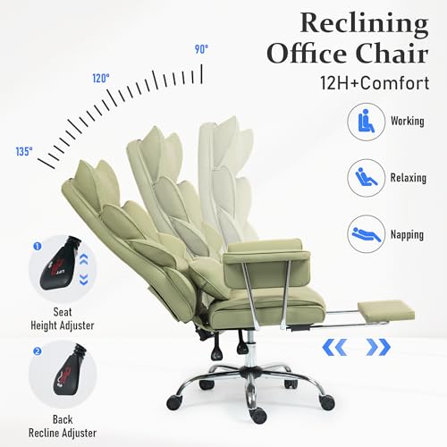 500 Lbs Kneading Massage Office Chair with Foot Rest Reclining Green | Ergonomic Computer Chair, High Back Thick Cushion, Big & Tall, Comfy Leather, Heavy Duty Home Executive - color: Green