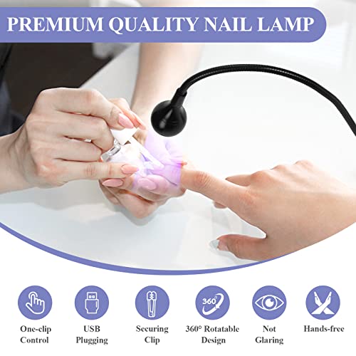 SAVILAND U V Nail Lamp Gooseneck LED with Securing Clip for Gel Polish | 360° adjustable, sturdy desk clip, USB rechargeable, 55in cable, portable design for salon & home manicure - color: Black