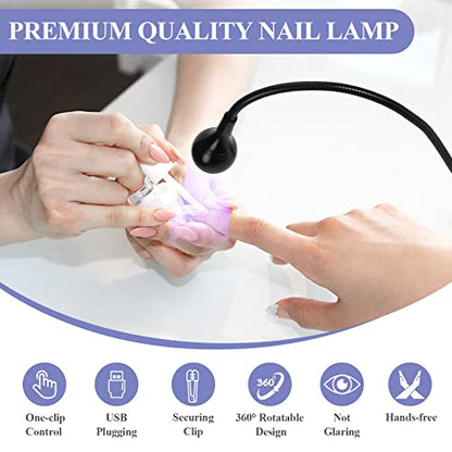 SAVILAND U V Nail Lamp Gooseneck LED with Securing Clip for Gel Polish | 360° adjustable, sturdy desk clip, USB rechargeable, 55in cable, portable design for salon & home manicure - color: Black